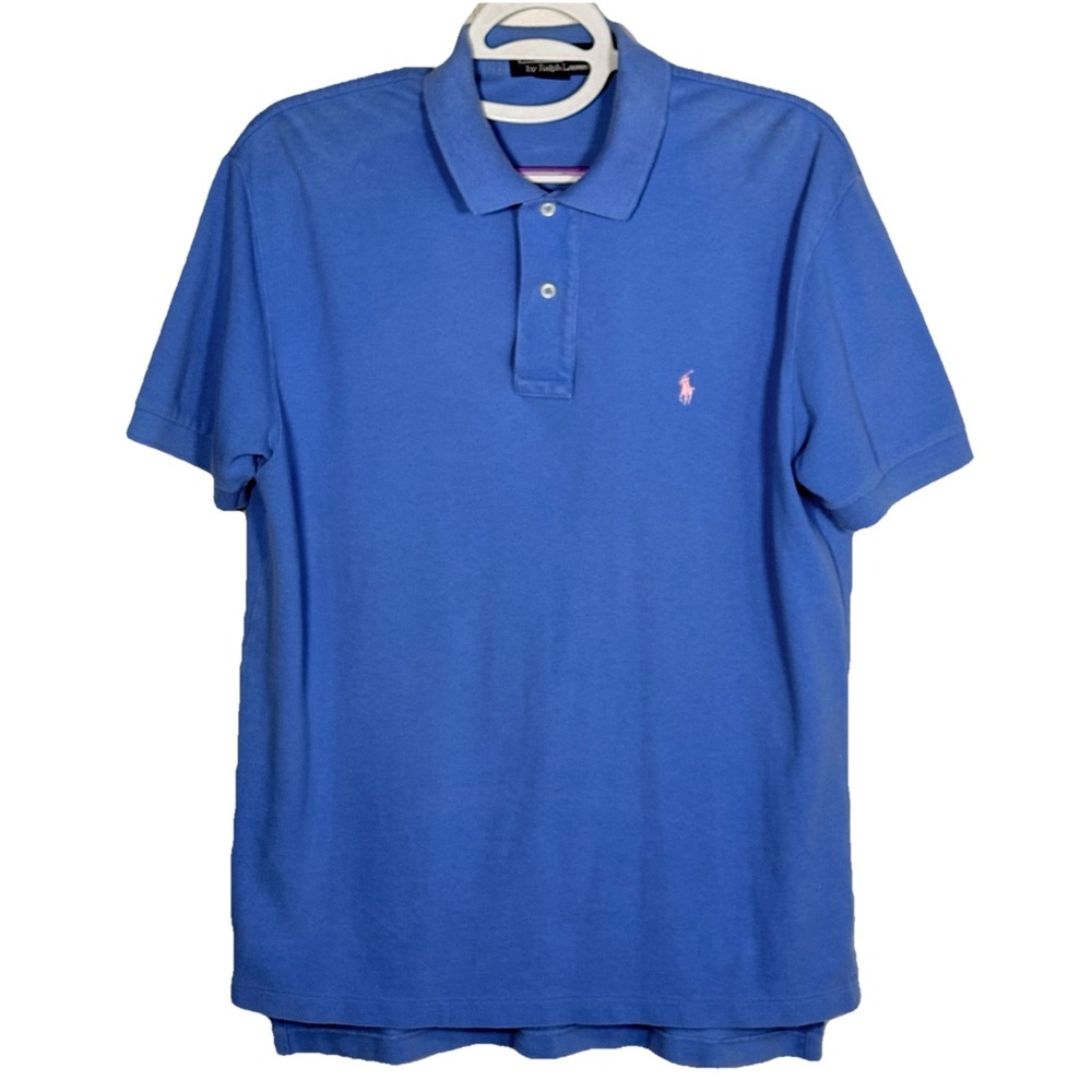 Polo Ralph Lauren Vintage Polo Shirt Men M Blue Pink Pony Cotton USA Classic 90s